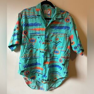 Vintage Abstract Alligator Button Up Bon Homme Made in USA